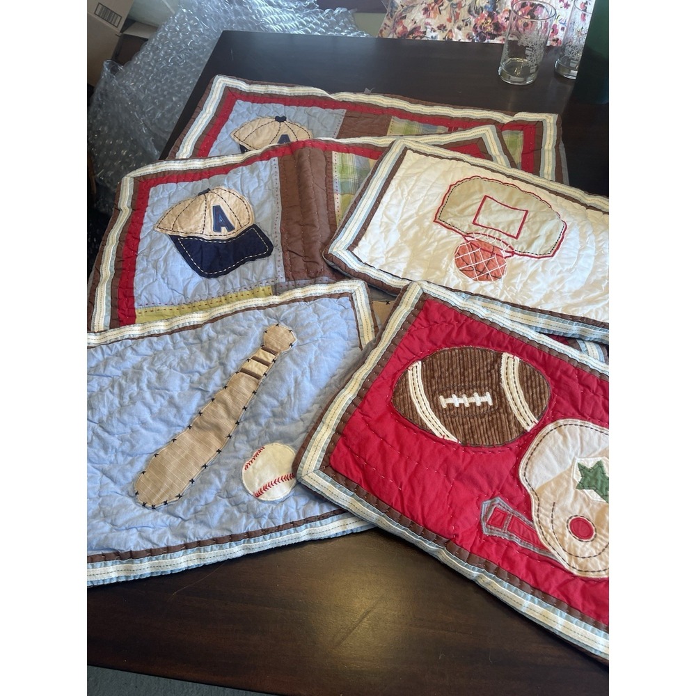 5 Pottery Barn kids Quilted Baseball Basketball pillow shams junior varsity - Picture 1 of 13